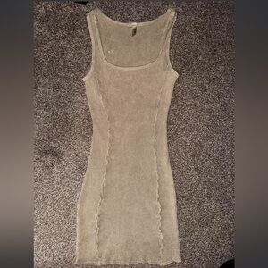 OOTDFash Beige Ribbed Mini Dress